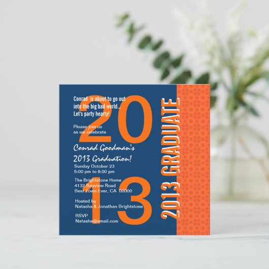 2013 of een jaar Afstuderen blauw en Sinaasappel G Kaart (Staand voorkant)