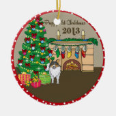 2013 Sheltie Puppys Eerste Kerstmis Keramisch Ornament (Voorkant)