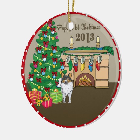2013 Sheltie Puppys Eerste Kerstmis Keramisch Ornament (Links)