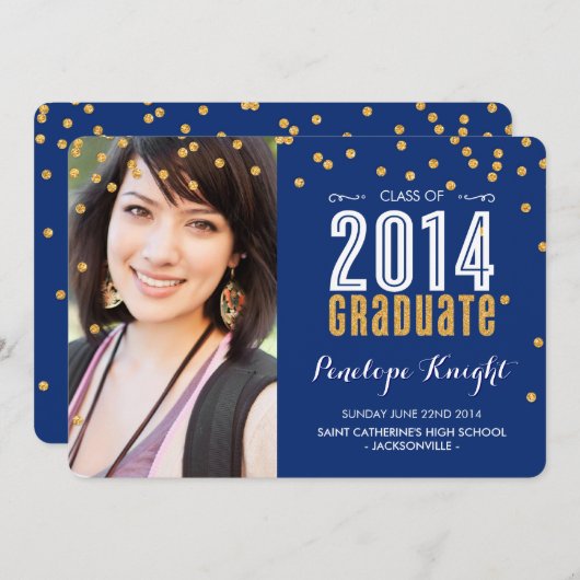 2014 AFSTUDEREN goudglitter confetti royal blue Kaart (Voorkant / Achterkant)