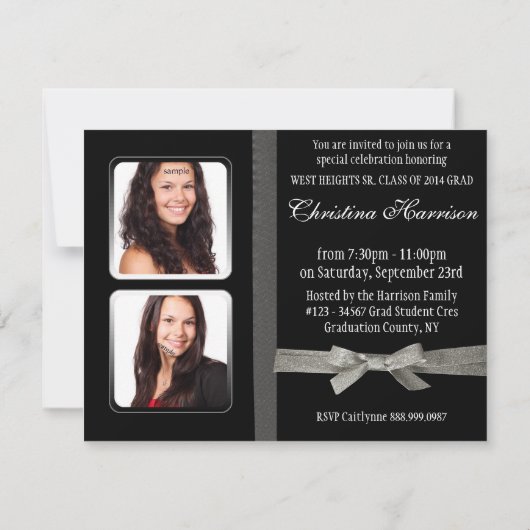 2014 Diamond Bling Glitter Ribbon Afstuderen Kaart (Achterkant)