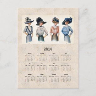 2014 Edwardian Mode Pocket Calendar Briefkaart