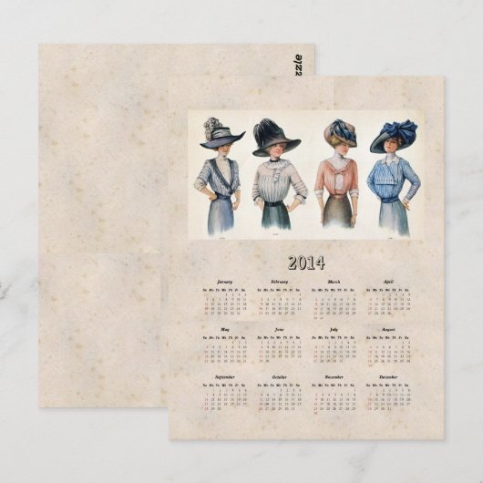 2014 Edwardian Mode Pocket Calendar Briefkaart (Voorkant / Achterkant)