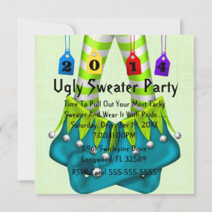 2014 Elf Shoes Ugly Sweater Holiday Party Invite Kaart