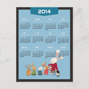 2014 Kalender - Gelukkig Nieuwjaar Konijn Familie Feestdagenkaart