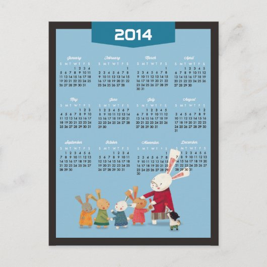 2014 kalender - Gelukkig Nieuwjaar Konijn Familie Feestdagenkaart (Voorkant)
