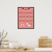 2014 Kalender - Jaar van het Paard Retro Roze Kleu Poster (Keuken)