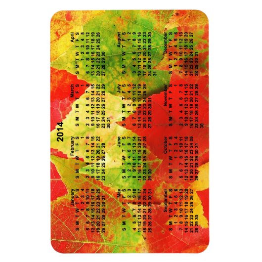 2014 Kalender Kleurrijke bladeren Magneet (Verticaal)