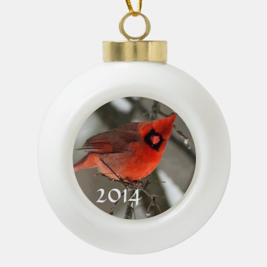 2014 Kardinaal sierlijk Keramische Bal Ornament (Voorkant)