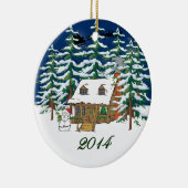 2014 Log Cabin kerstversiering Keramisch Ornament (Rechts)