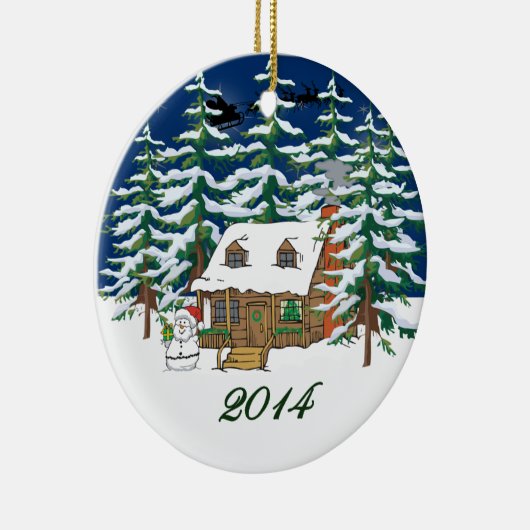 2014 Log Cabin kerstversiering Keramisch Ornament (Rechts)