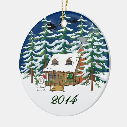 2014 Log Cabin kerstversiering Keramisch Ornament (Links)