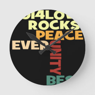 2014 Love Rocks Peace Art Print Ronde Klok