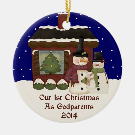 2014 Onze eerste kerst als godouders Keramisch Ornament (Voorkant)