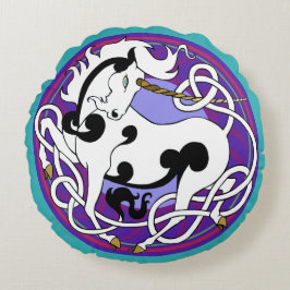 2014 Unicorn Two-Sided Pillow - White/Black/Paars Rond Kussen