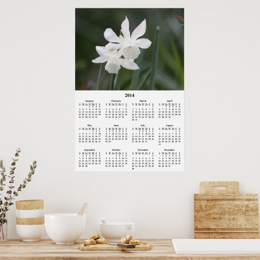 2014 Witte Narcissen Muurkalender Poster (Keuken)