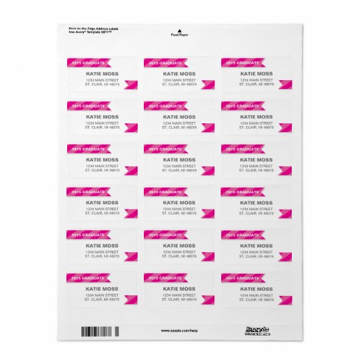 2015 Afstuderen adreslabel | roze Etiket (Full Sheet)