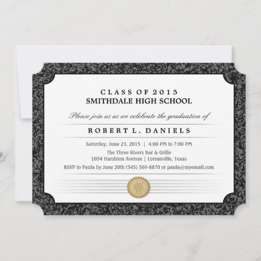 2015 Black & Grey Border Diploma Afstuderen Uitnod Kaart (Voorkant)