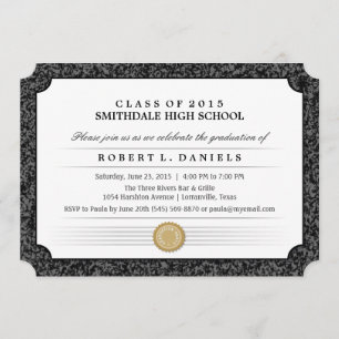 2015 Black & Grey Border Diploma Afstuderen Uitnod Kaart