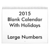 2015 Blanco kalender met grote Feestdagen (Hoes)