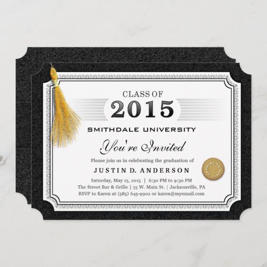 2015 Diploma Afstudeeruitnodiging Gouden Kwast Hoe Kaart (Voorkant / Achterkant)