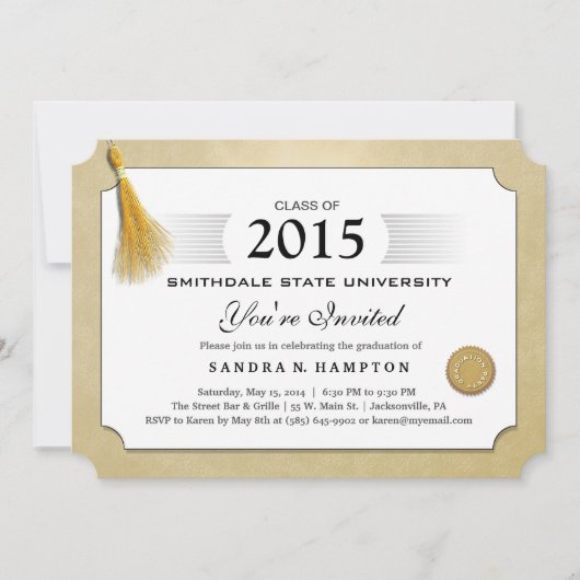 2015 Diploma Afstuderen Gold Border & Gold Tassel Kaart (Voorkant)
