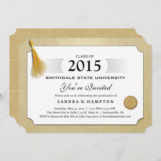 2015 Diploma Afstuderen Gold Border & Gold Tassel Kaart (Voorkant / Achterkant)