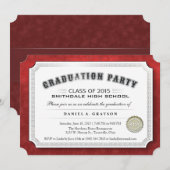 2015 Graduation Party Diploma Rood & Wit Uitnodige Kaart (Voorkant / Achterkant)