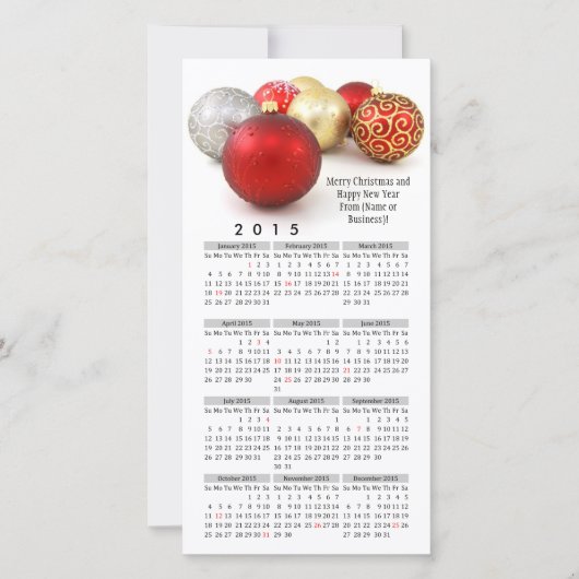 2015 Kalender Kerstmis Ingedrukte Zaken Feestdagenkaart (Voorkant)