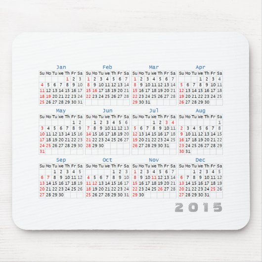 2015 Kalender Muismat Eenvoudig grijs en wit (Voorkant)