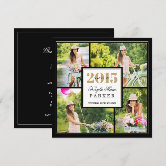 2015 Kassy Photo Collage Afstuderen Invitation Kaart (Voorkant / Achterkant)
