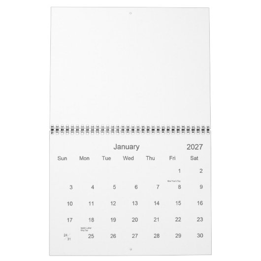 2015 lege kalender met feestdagen (Jan 2027)