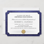 2015 Navy Blue Border Diploma Afstuderen Uitnodige Kaart (Voorkant)