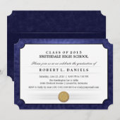 2015 Navy Blue Border Diploma Afstuderen Uitnodige Kaart (Voorkant / Achterkant)