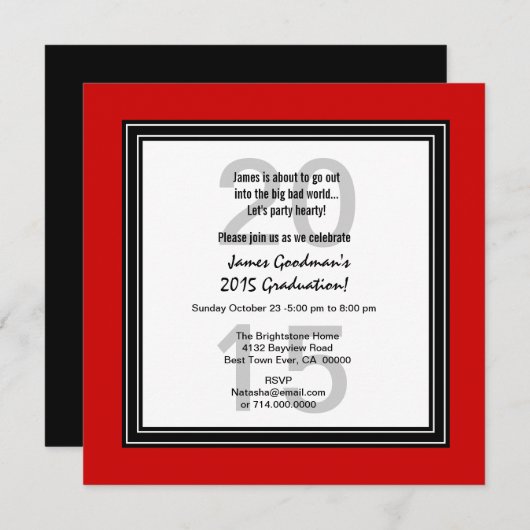 2015 of EEN JAAR Afstuderen Red Black White V07C Kaart (Voorkant / Achterkant)