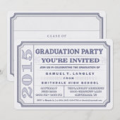 2015 Steel Blue Graduation Party Ticket Invite Kaart (Voorkant / Achterkant)