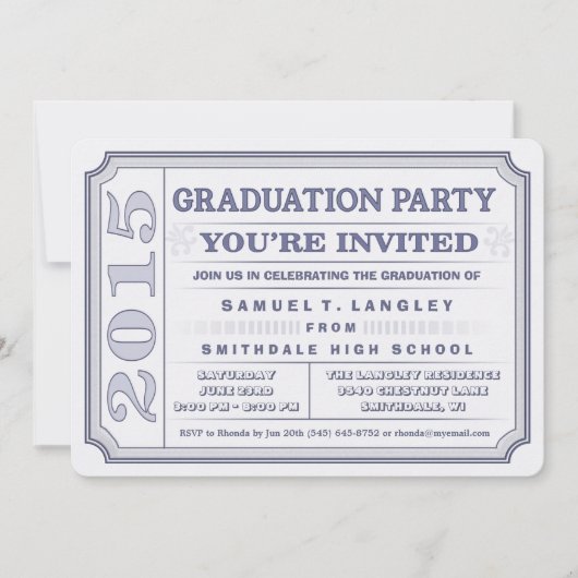 2015 Steel Blue Graduation Party Ticket Invite Kaart (Voorkant)