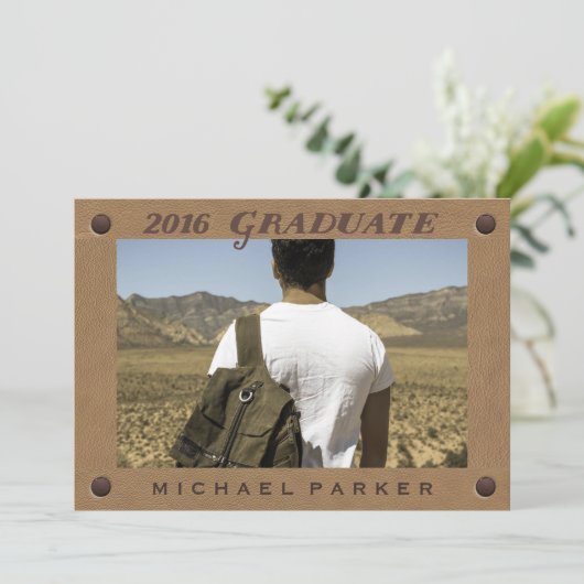 2016 Afstuderen bruin  lederen look en foto Kaart (Staand voorkant)