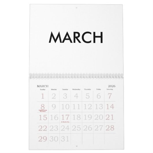 2016 Blanco kalender met grote Feestdagen (Mar 2026)