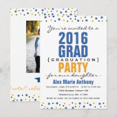 2016 Blauwe Graduation Party Invitation Modern Bol Kaart (Voorkant / Achterkant)