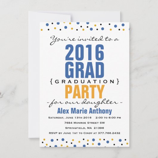 2016 Blauwe Graduation Party Invitation Modern Bol Kaart (Voorkant)