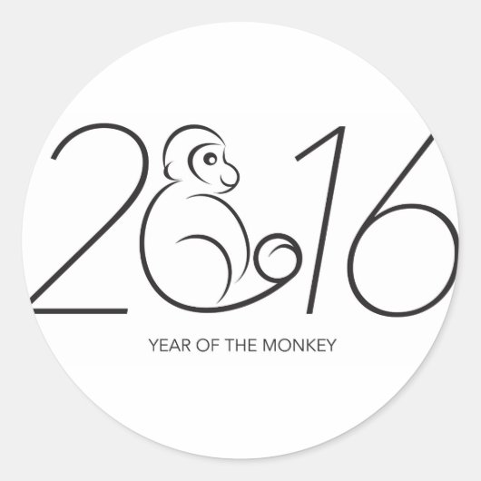 2016 Chinese Zodiac Monkey Line Art Tekening Ronde Sticker (Voorkant)