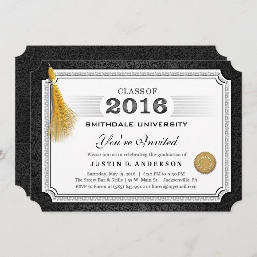 2016 Diploma Afstuderen Nodig Gold Tassel Corners  Kaart (Voorkant / Achterkant)