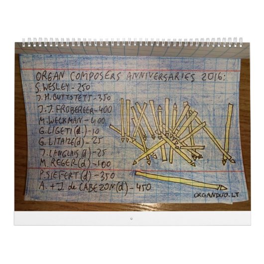 2016 Geheimen van Organ Spelling Calendar Kalender (Hoes)