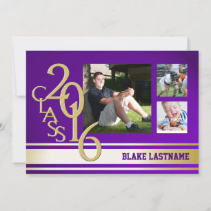 2016 Gold Paarse Varsity Stripe Afstuderen Tri Pho Kaart