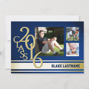2016 Gold Varsity Stripe Afstuderen Tri Photo Blue Kaart