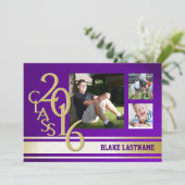 2016 Gouden Paarse Varsity Stripe Afstuderen TRI F Kaart (Staand voorkant)