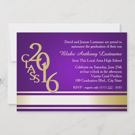 2016 Gouden Paarse Varsity Stripe Afstuderen TRI F Kaart (Achterkant)