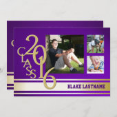 2016 Gouden Paarse Varsity Stripe Afstuderen TRI F Kaart (Voorkant / Achterkant)