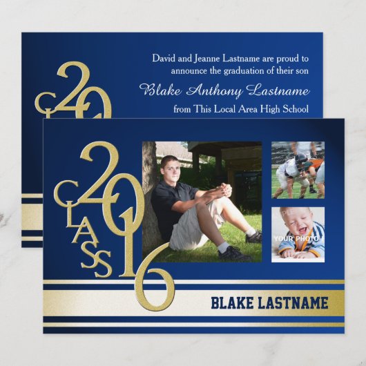 2016 Gouden Varsity Stripe Afstuderen TRI Foto Bla Kaart (Voorkant / Achterkant)